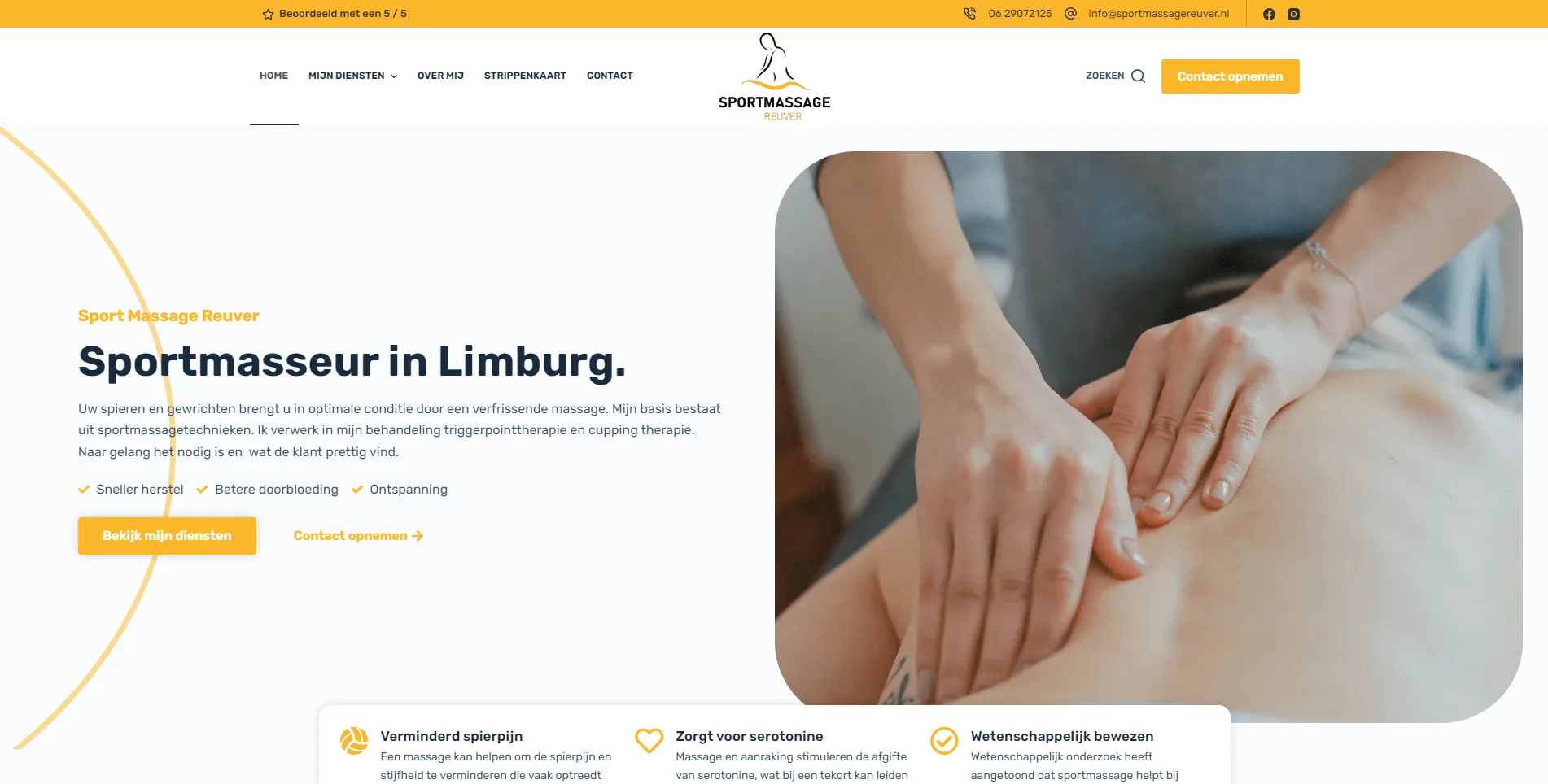 Responsive website voor een sportmasseur in Limburg, gebouwd door Vimonto