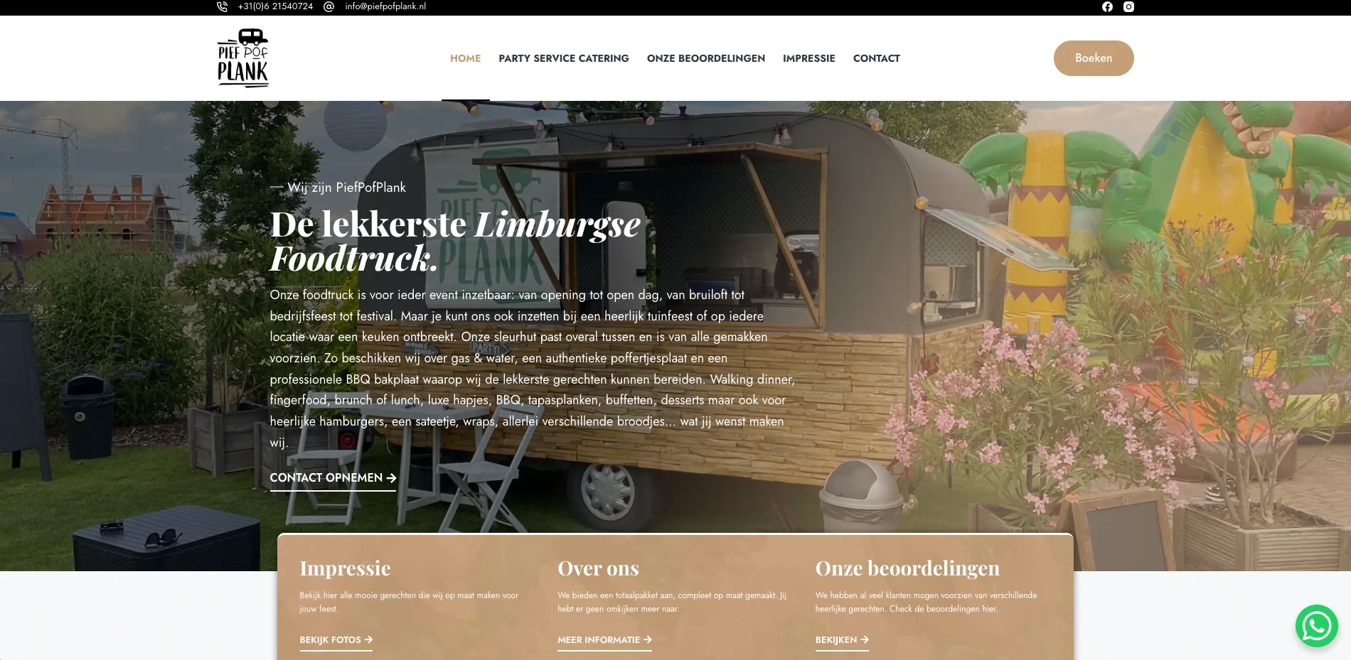 De homepage van PiefPofPlank, gebouwd door Vimonto